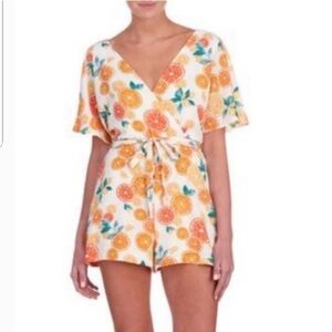 June & Hudson Short Wrap Printed Romper Citrus Print Size Small